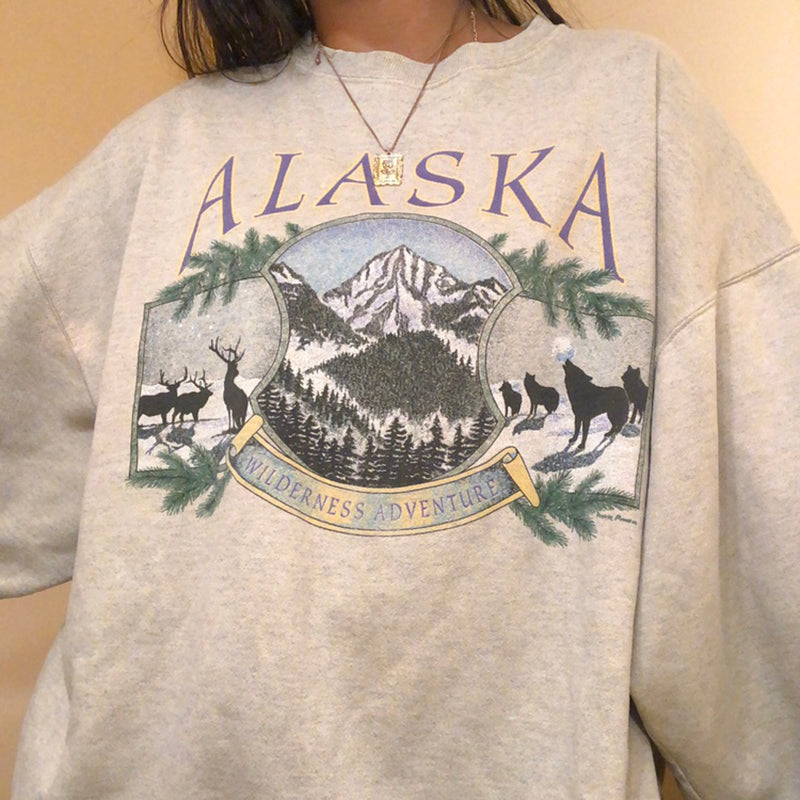 Vintage Casual Long-sleeved ALASKA Printed Sweatshirt