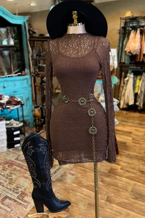 Brown Lace Mini Dress