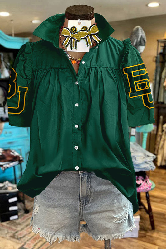 BU Baylor Bears Gameday Print Puff Sleeve Blouse