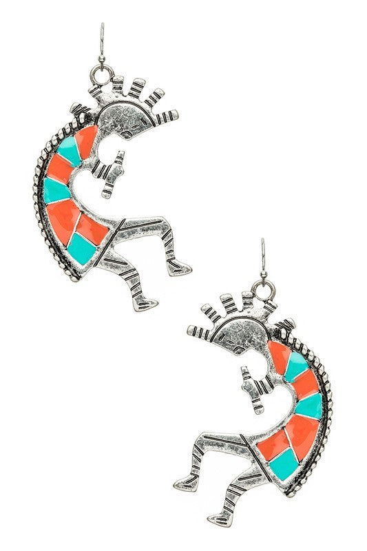 Kokopelli Native Folk Dancer Drop Iconic Earrings  choice of colors