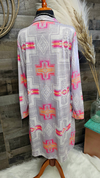 Pink Fire Aztec Lightweight Cardigan