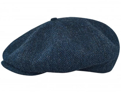 PEAKED CAPS - HARRIS TWEED Genuine Scottish Harris Tweed 8 Panels Man Cap Blue