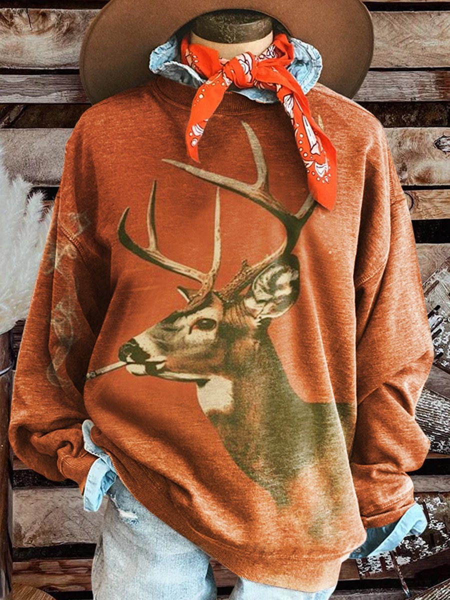 Funny Elk Print Casual Sweatshirt