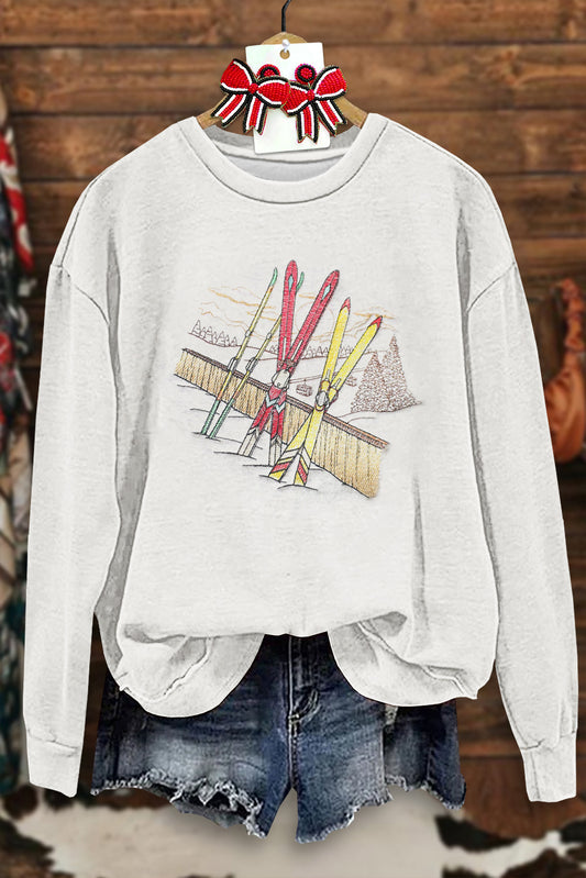 Ski Mountain Print Sweatshirt