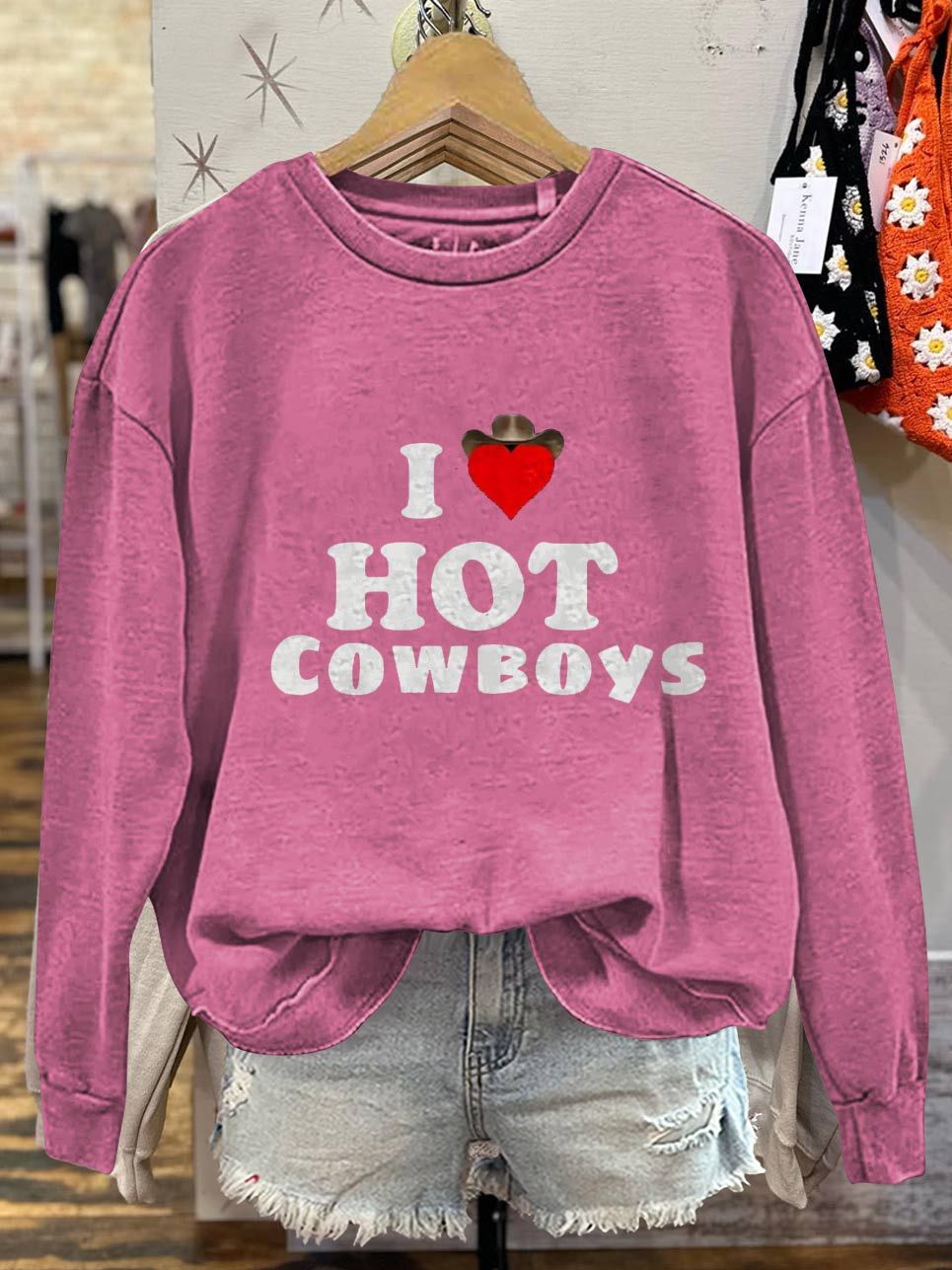 Love Hot Cowboys Print Casual Sweatshirt