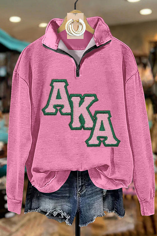 AKA Sorority Embroidered Zipper Sweatshirt