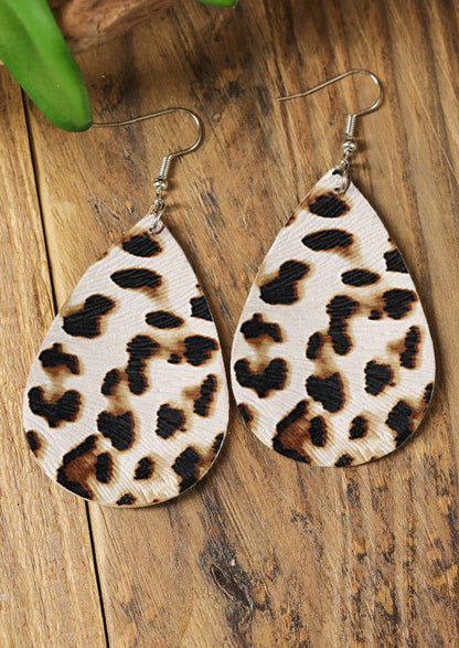 Leopard Water Drop PU Leather Earrings