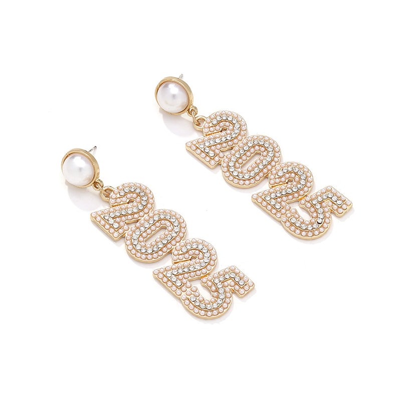 Beaded 2025 New Year Pearl Earrings