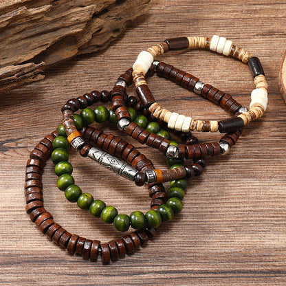 Unisex Multi-layer Elastic Thread Wooden Bead Coconut Shell Bracelet