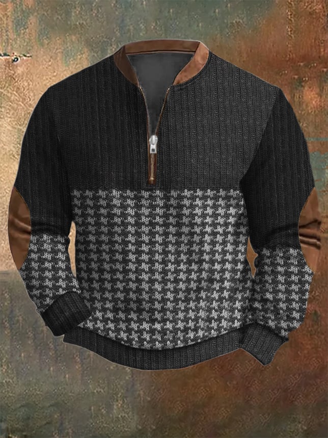 Men's Vintage Knit Print Zip-Up Sweatshirt