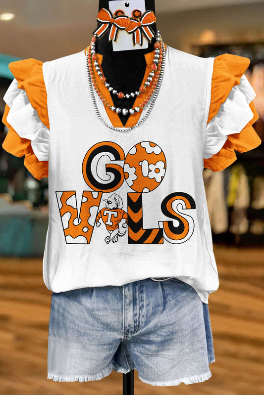 Go Vols Tennessee Game Day Print Flying Sleeve Blouse