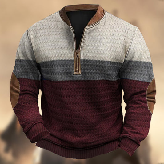 Men's Vintage Western Knitted Print Zipper Stand Collar Casual Sweatshirt