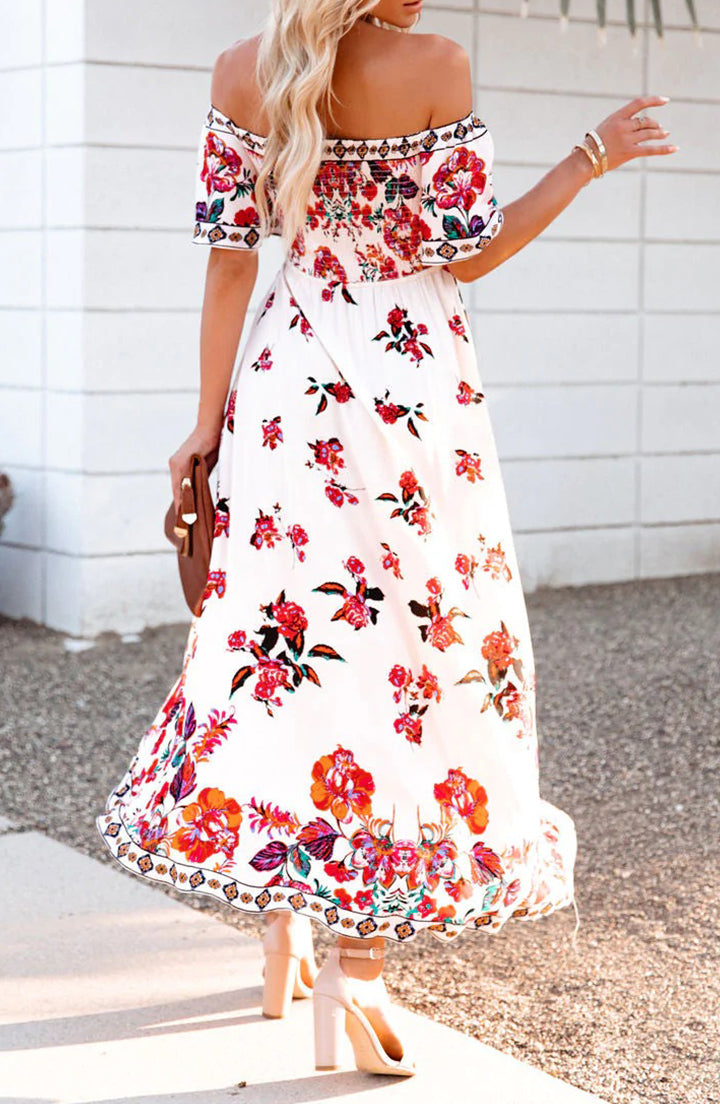 White Floral High Low Dress