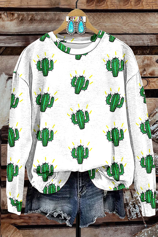 Cute Cactus Print Sweatshirt