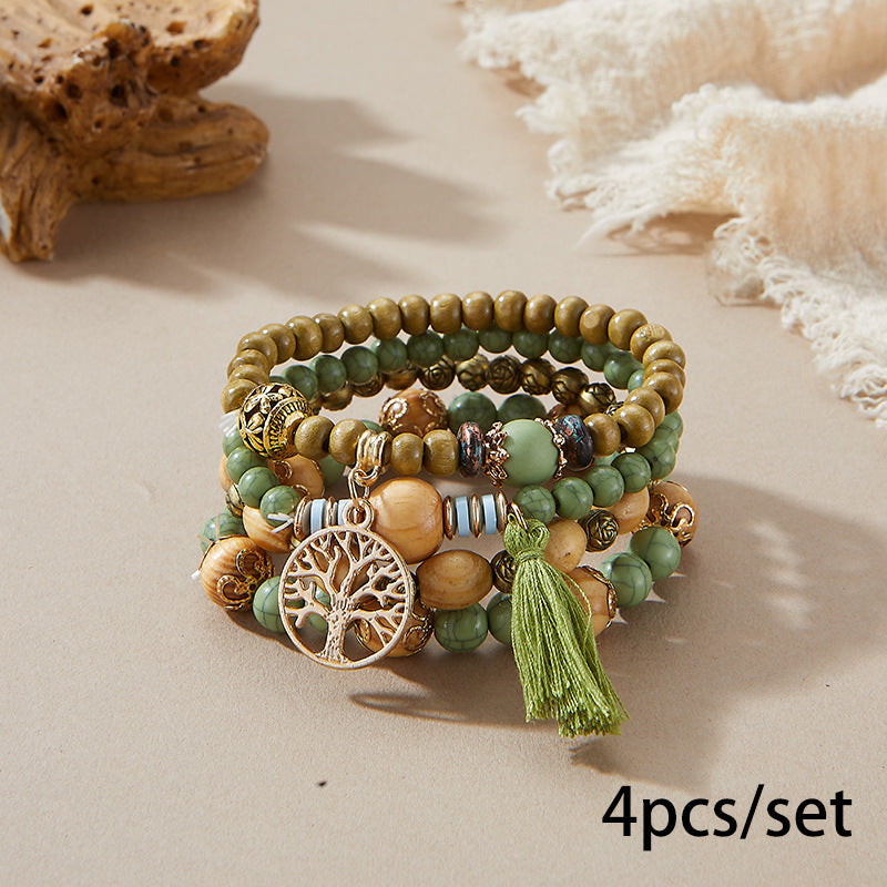 Bohemian Multi-layered Wood Beaded Bracelet