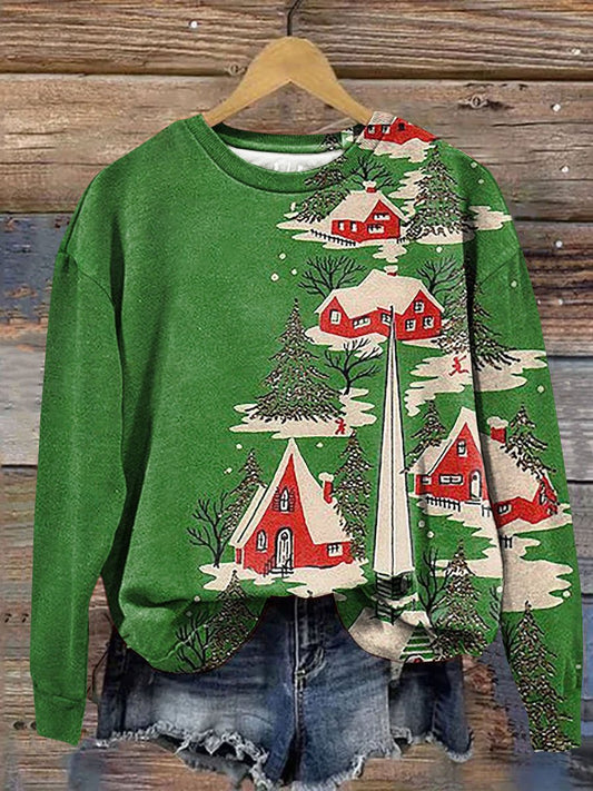 Vintage Christmas Tree Art Print Casual Sweatshirt