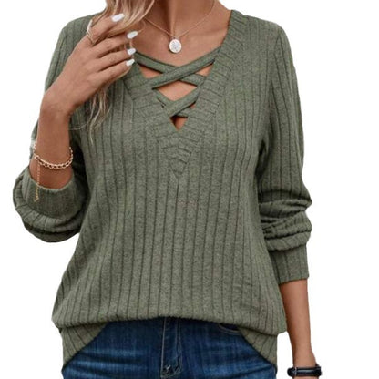 Womens V Neck Knited Blouses Casual Long Sleeve Side Buttons Dressy Shirts Basic Tunic Tops