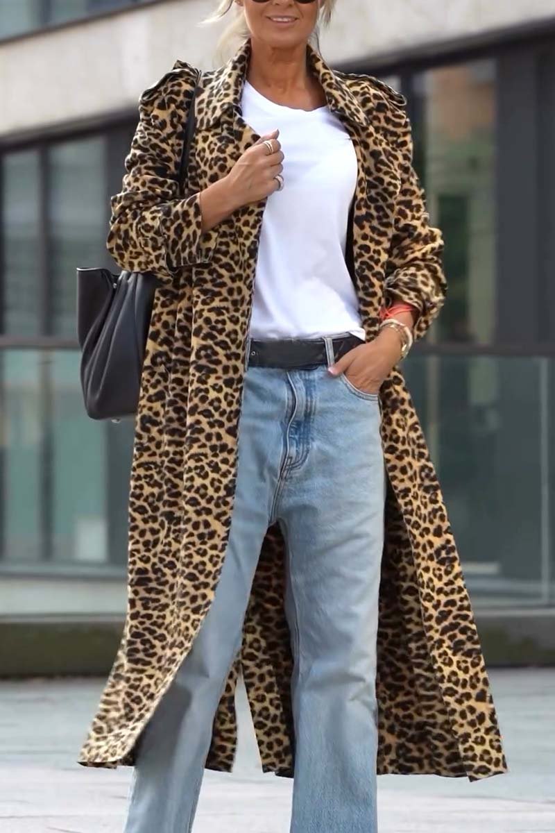 Women's fashionable leopard print long coat