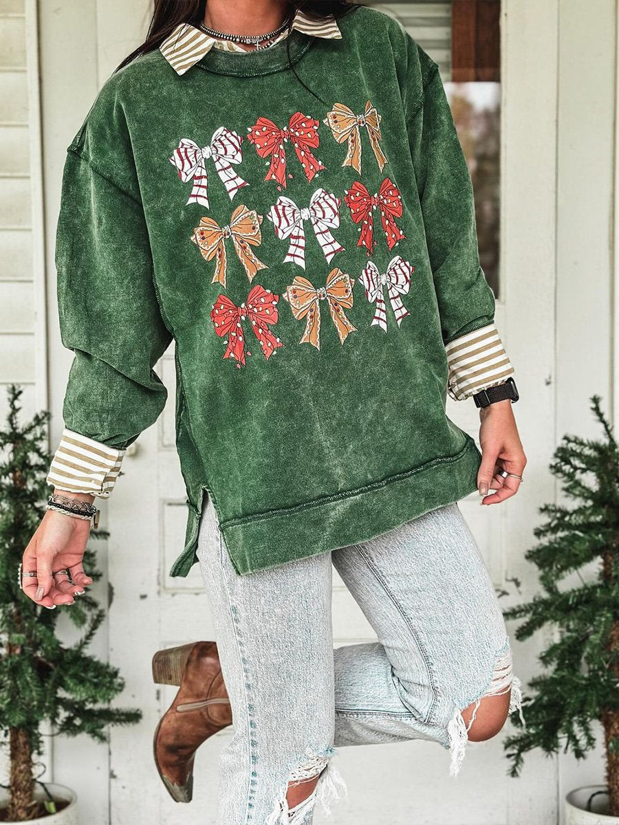 Christmas Bow Tie Print Casual Sweatshirt