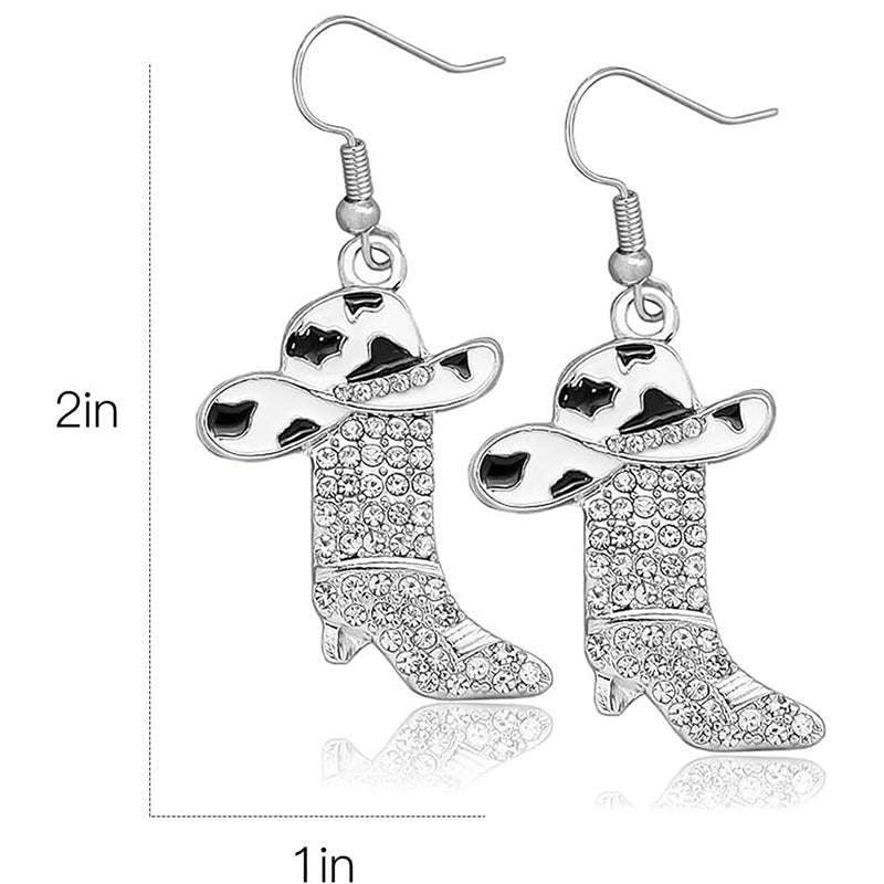 Western Cow Pattern Boots Diamond Earrings