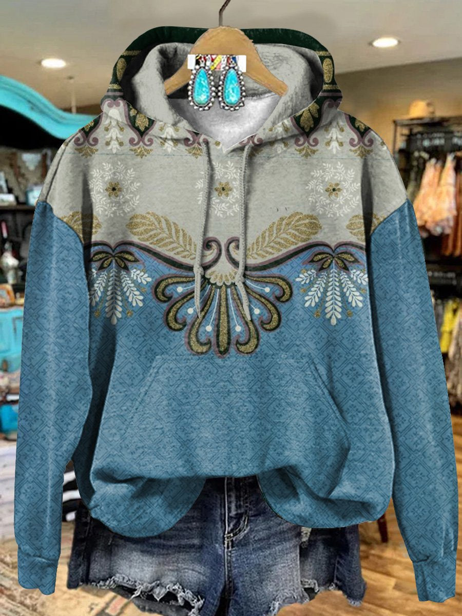 Retro Ethnic Flowers Art Print Casual Hoodie Sweatshirt