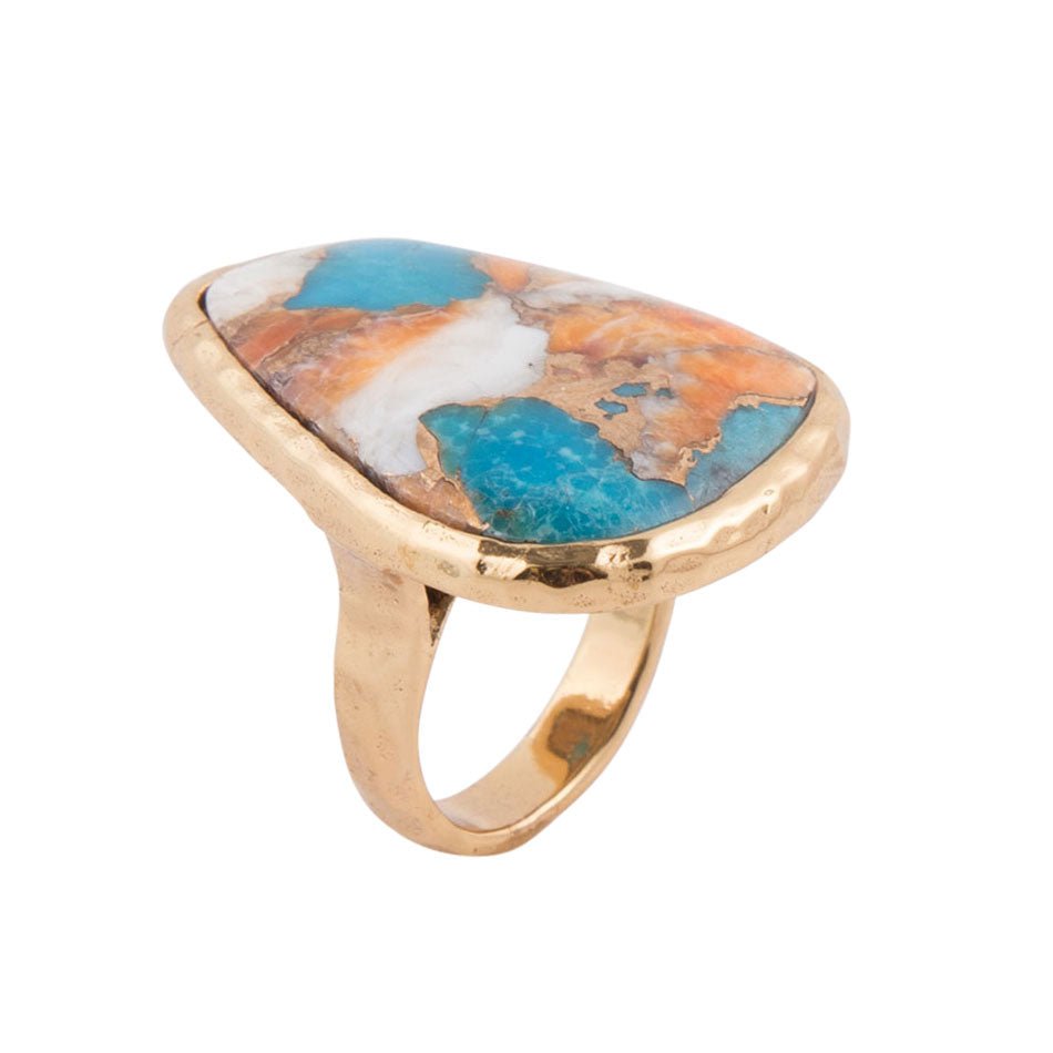 Orange Spiny Oyster and Turquoise Matrix Abstract Ring