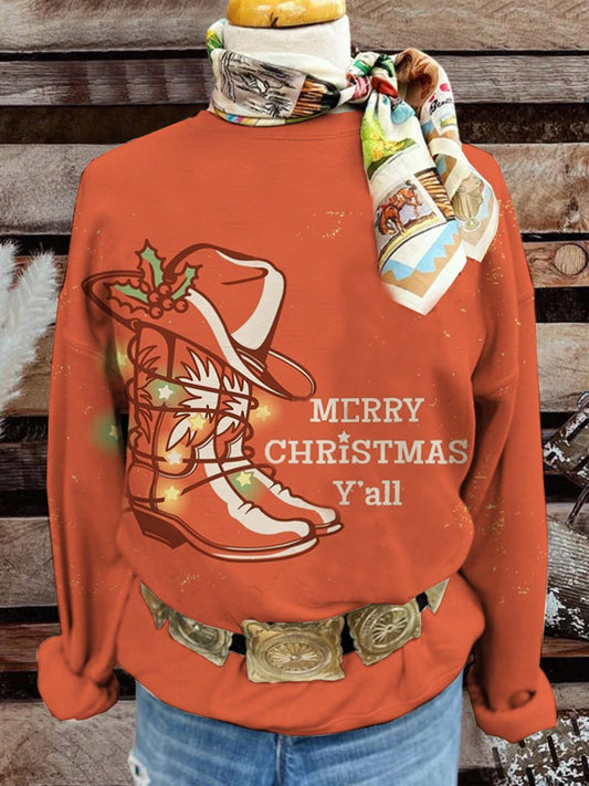 Western Christmas Print Casual Sweatshirt