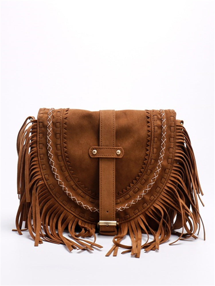 Vintage Tassels Buckled Flap Suede Bag