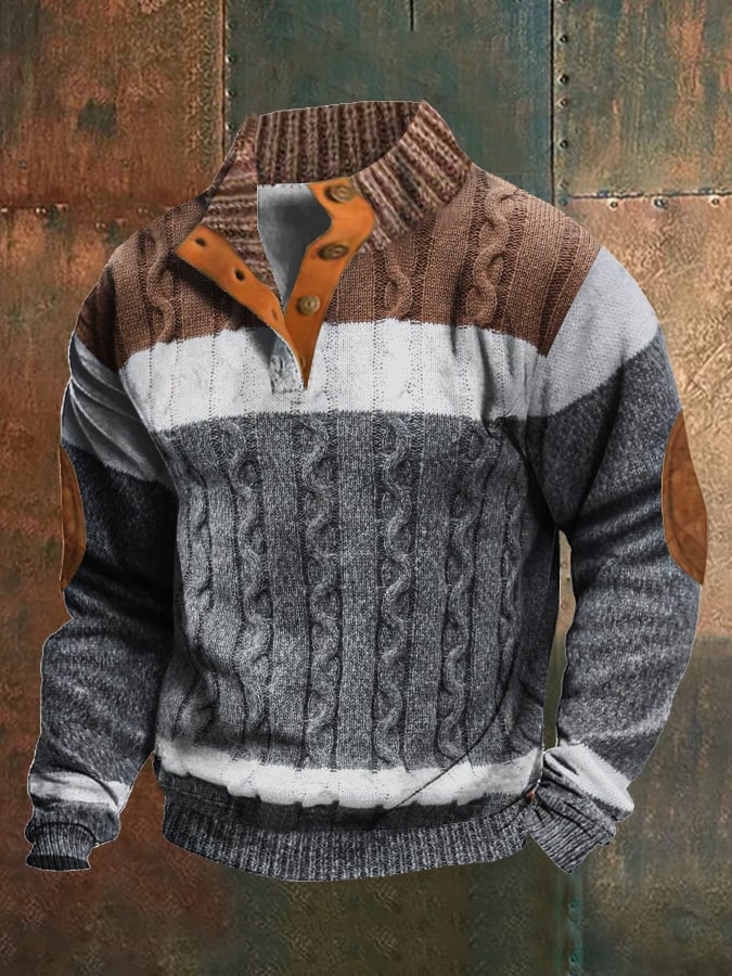 Men's Retro Casual Geometric Knit Print Sweatshirt