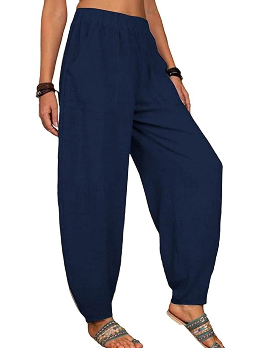 Casual Plain Loose Cotton Harem Pants