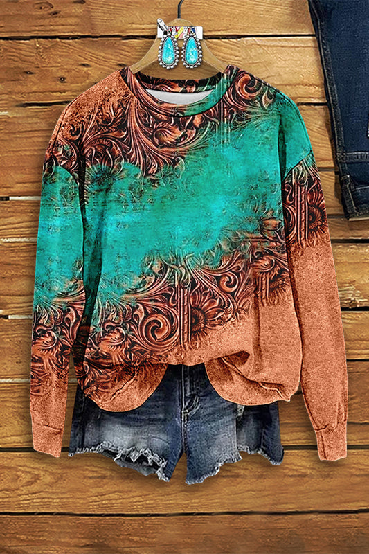 Vintage Western Print Long Sleeve Sweatshirt