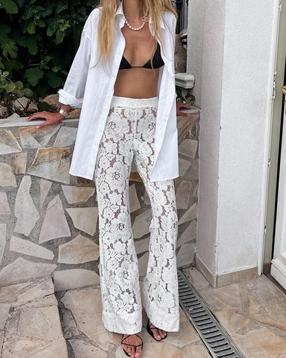 Lace Lace Hollow Out Flared Trousers