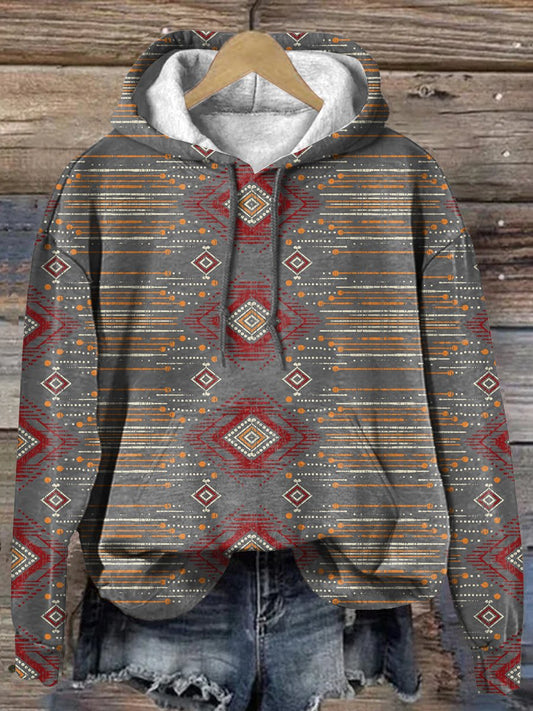 Retro Stripes Aztec Art Print Casual Hoodie Sweatshirt