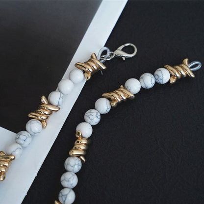 Vintage Metal Thorn White Turquoise Pearl Necklace