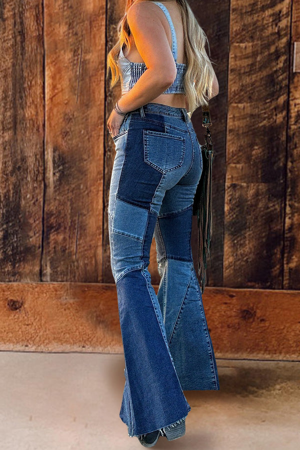 Contrast Paneled Flared Jeans