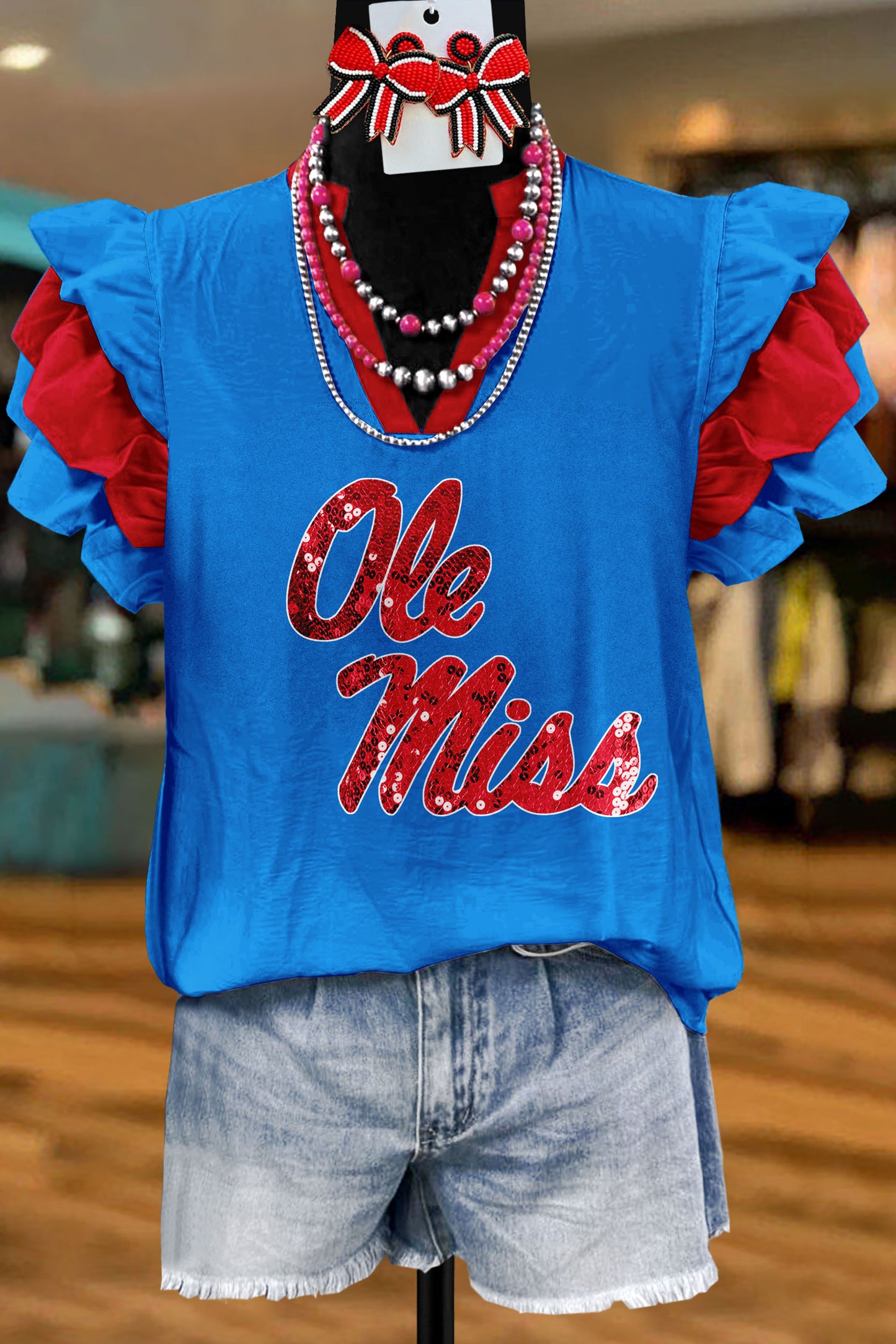 Casual Ole Miss Print Print Flying Sleeve Blouse