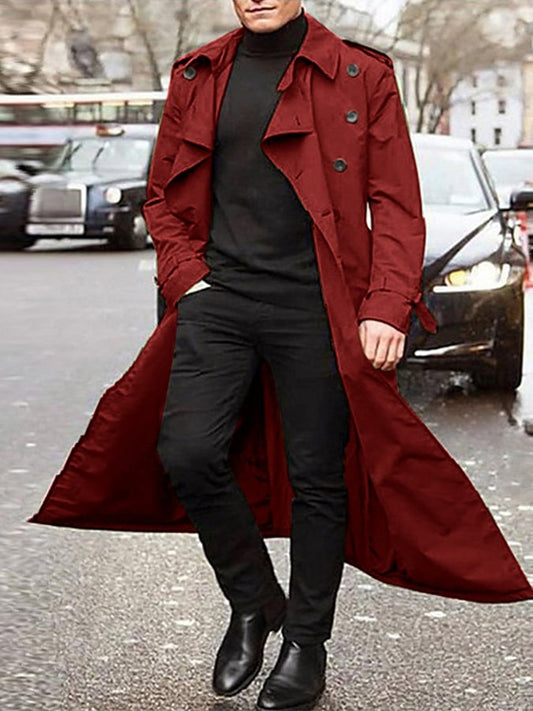 Men's Business Loose Fit Button Belt Casual Trench Coat