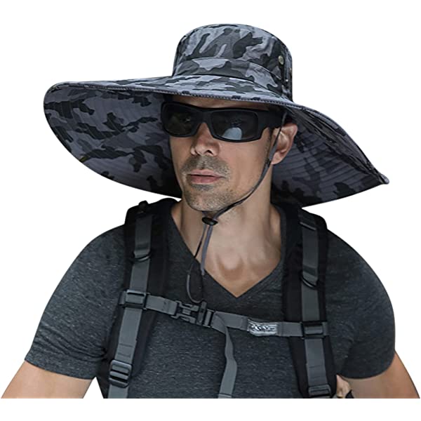 Men Wide Brim Sun Hats UPF50+ Waterproof Breathable Bucket Hat for Fishing, Hiking, Camping C06-army Green Ink