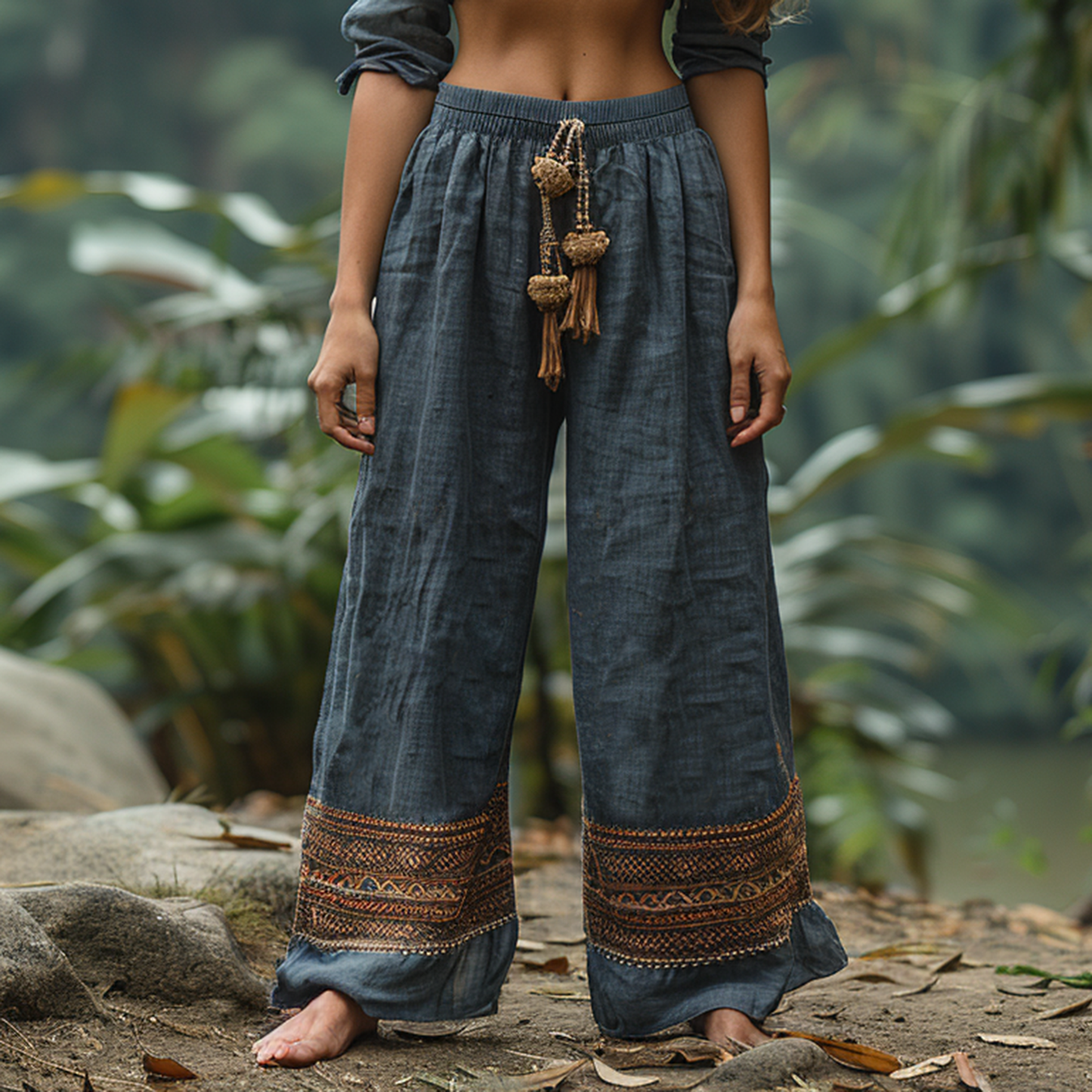 Women's Retro Ethnic Style Loose And Comfortable Long Linen Pants