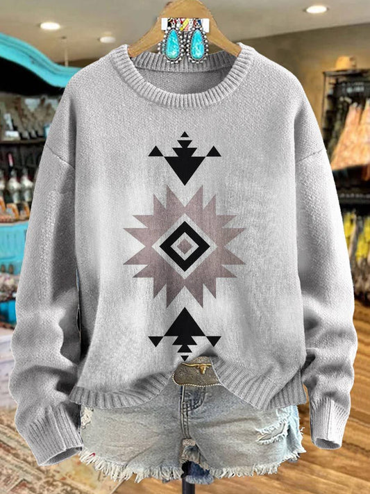 Aztac Print Knit Pullover Sweater