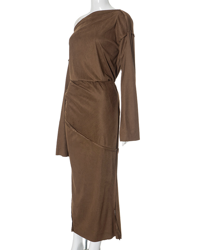 Slant-Necked Shoulder-Length Long-Sleeved Half Skirt Suit