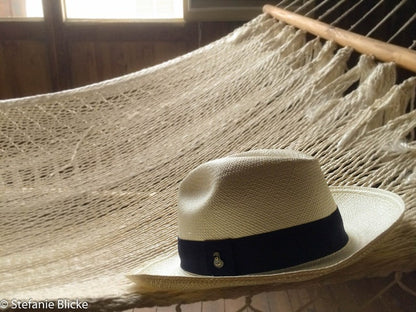 Genuine Panama Hat - Customizable Band Color - Classic Summer Fedora - Natural Toquilla Straw - Handwoven in Ecuador - EA - HatBox Included