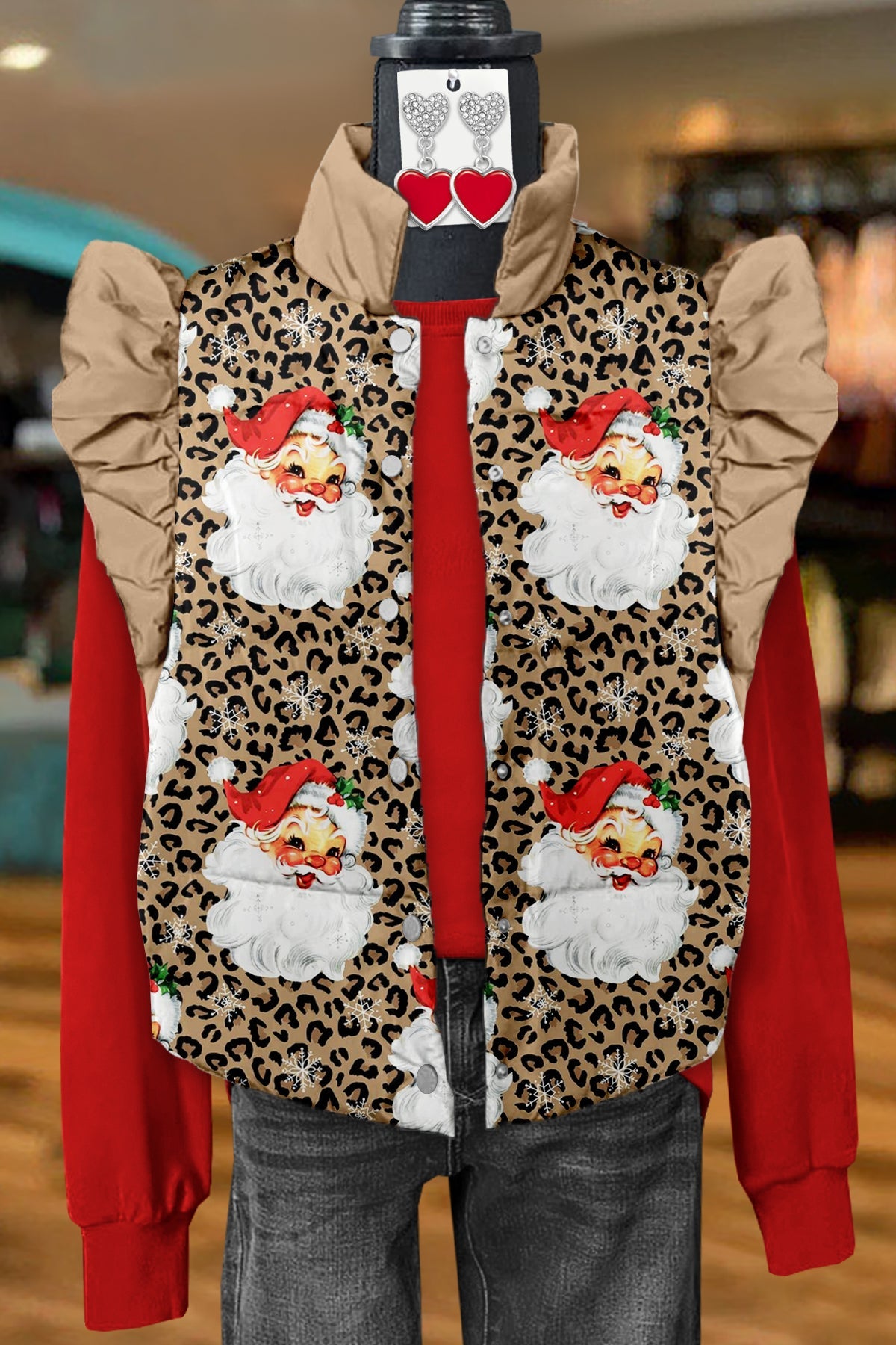 Classic Christmas Santa Claus Print Flying Sleeve Vest