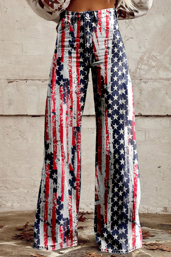 Red Blue Star Wide Leg Pants