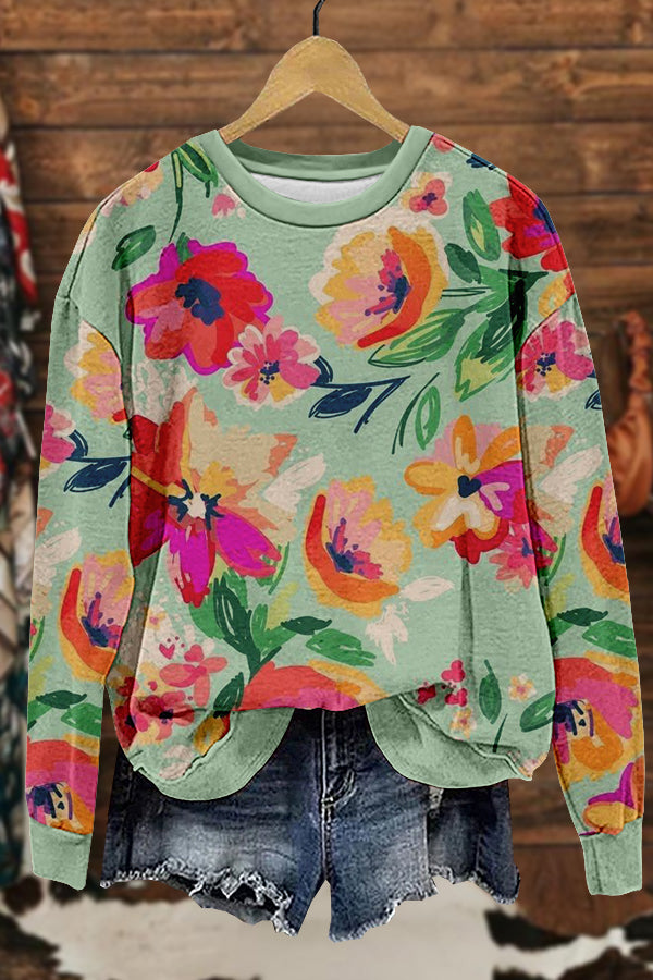 Cute Floral Print Sweatshirt