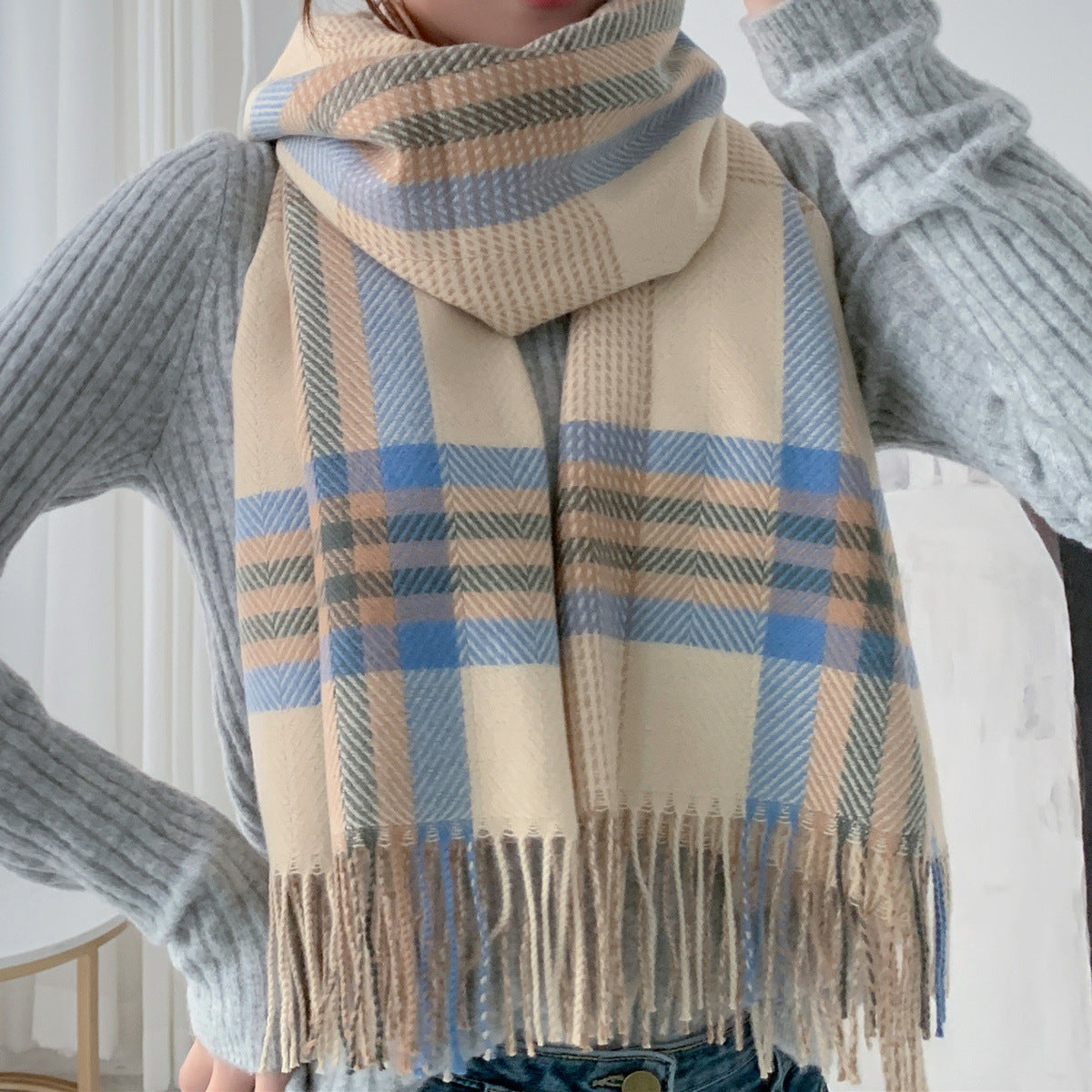 Fashionable Contrast Colors Plaid Scarf