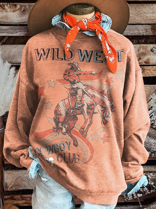 Western Cowboy Print Casual Sweatshirt