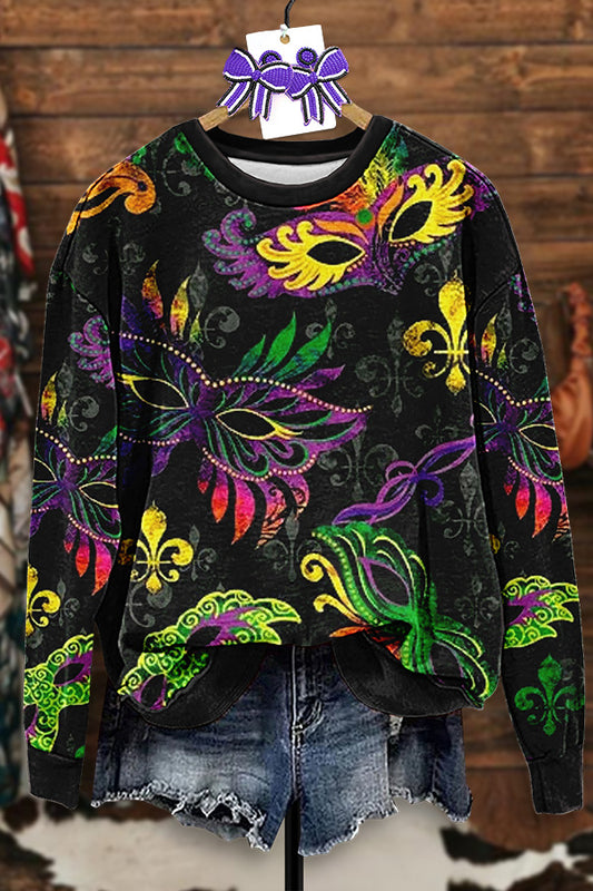 Vintage Mardi Gras Print Sweatshirt