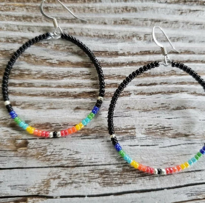 Black Brights Hoop Earrings choice of sizes