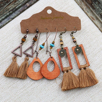 Women's Bohemian Tassel Earrings 3-Set Combination